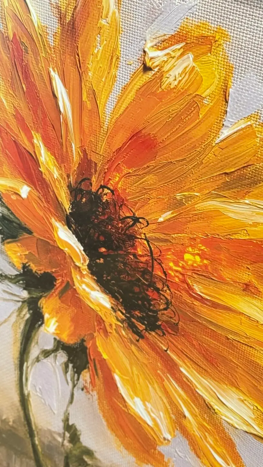 Golden Sunflower original framed artwork featuring an expressive yellow sunflower with textured brushstrokes by artist Chris Berry