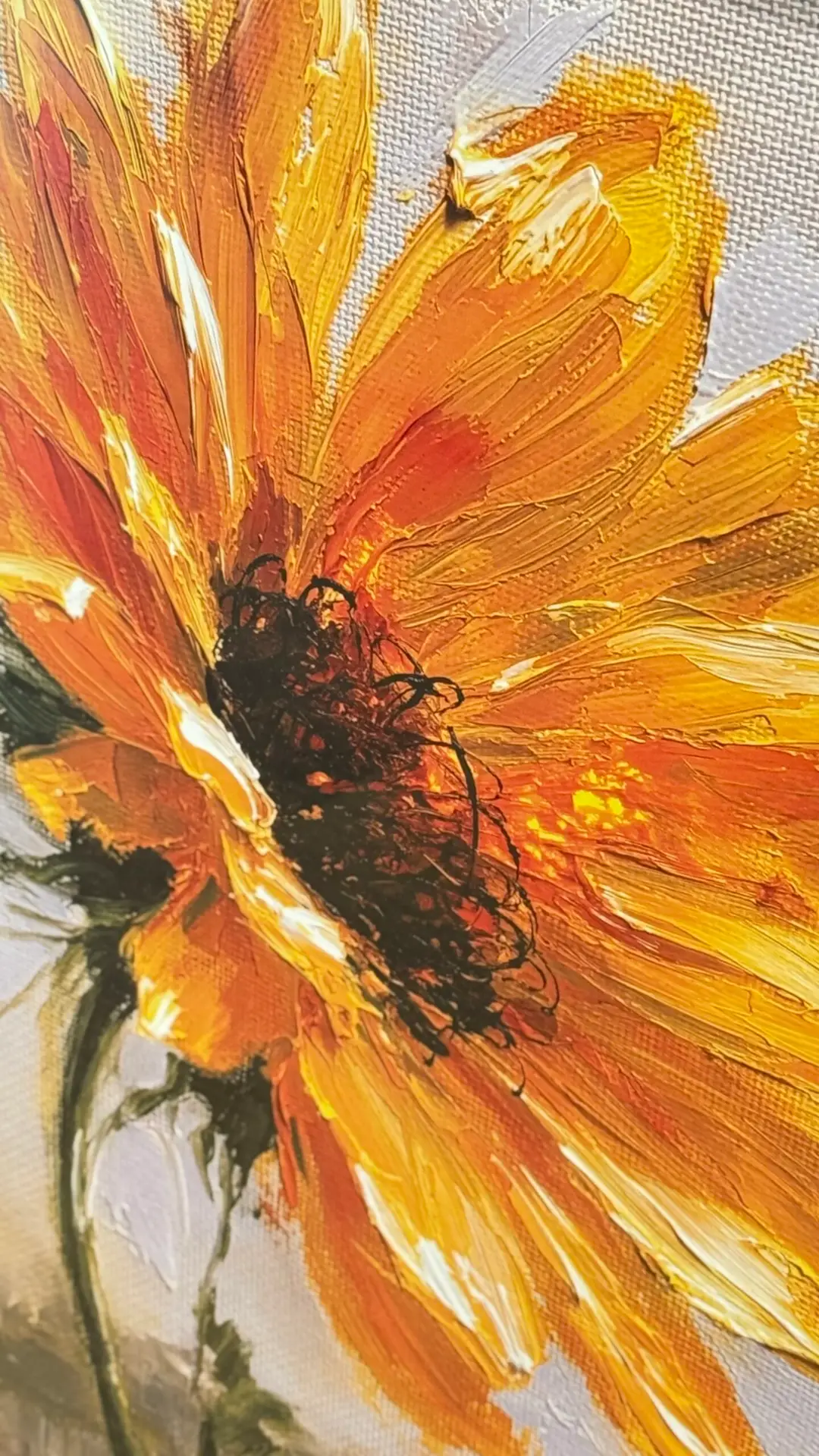 Golden Sunflower original framed artwork featuring an expressive yellow sunflower with textured brushstrokes by artist Chris Berry