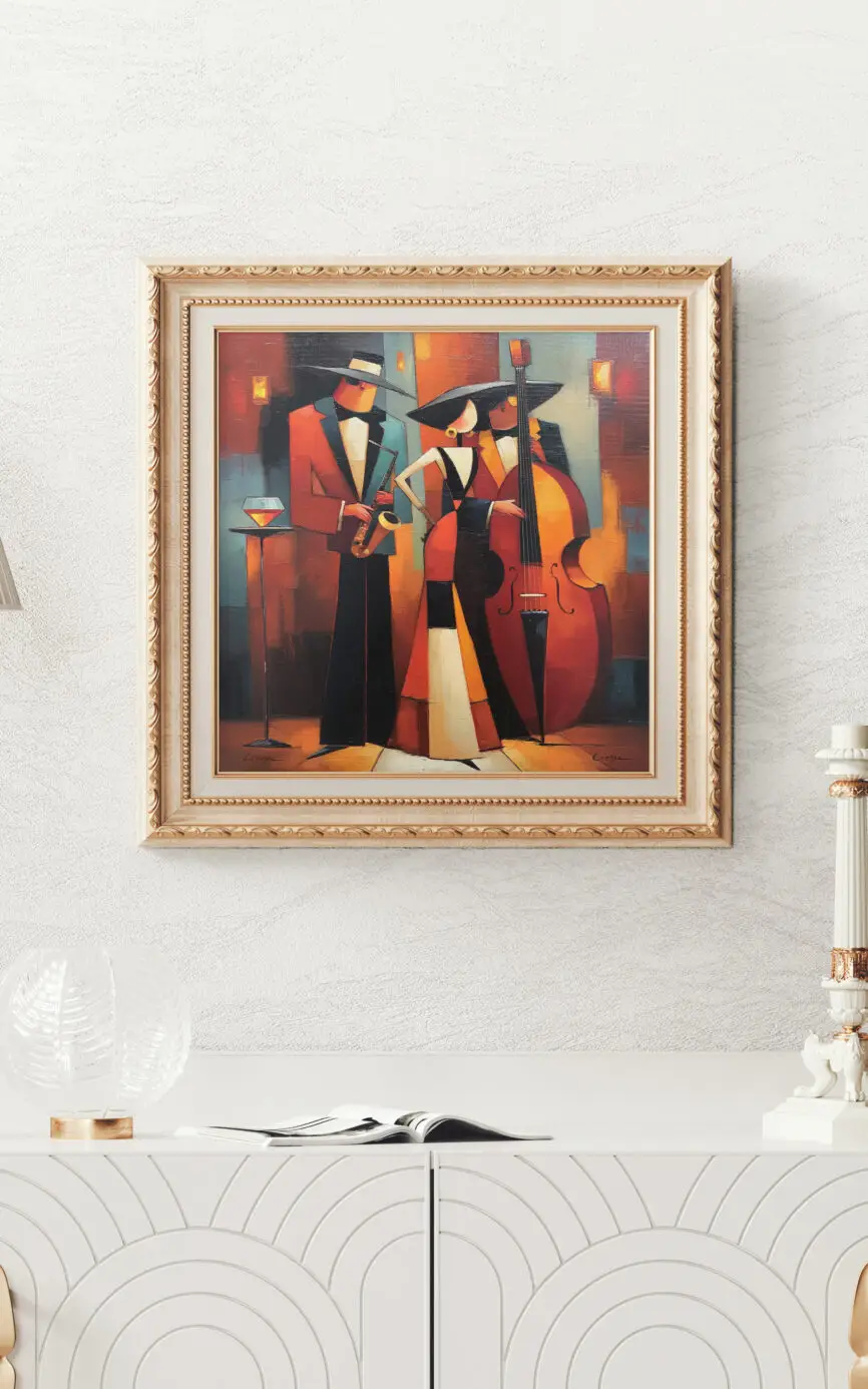 Jazz in the Evening contemporary jazz musicians cubist style fine art print by Chris Berry