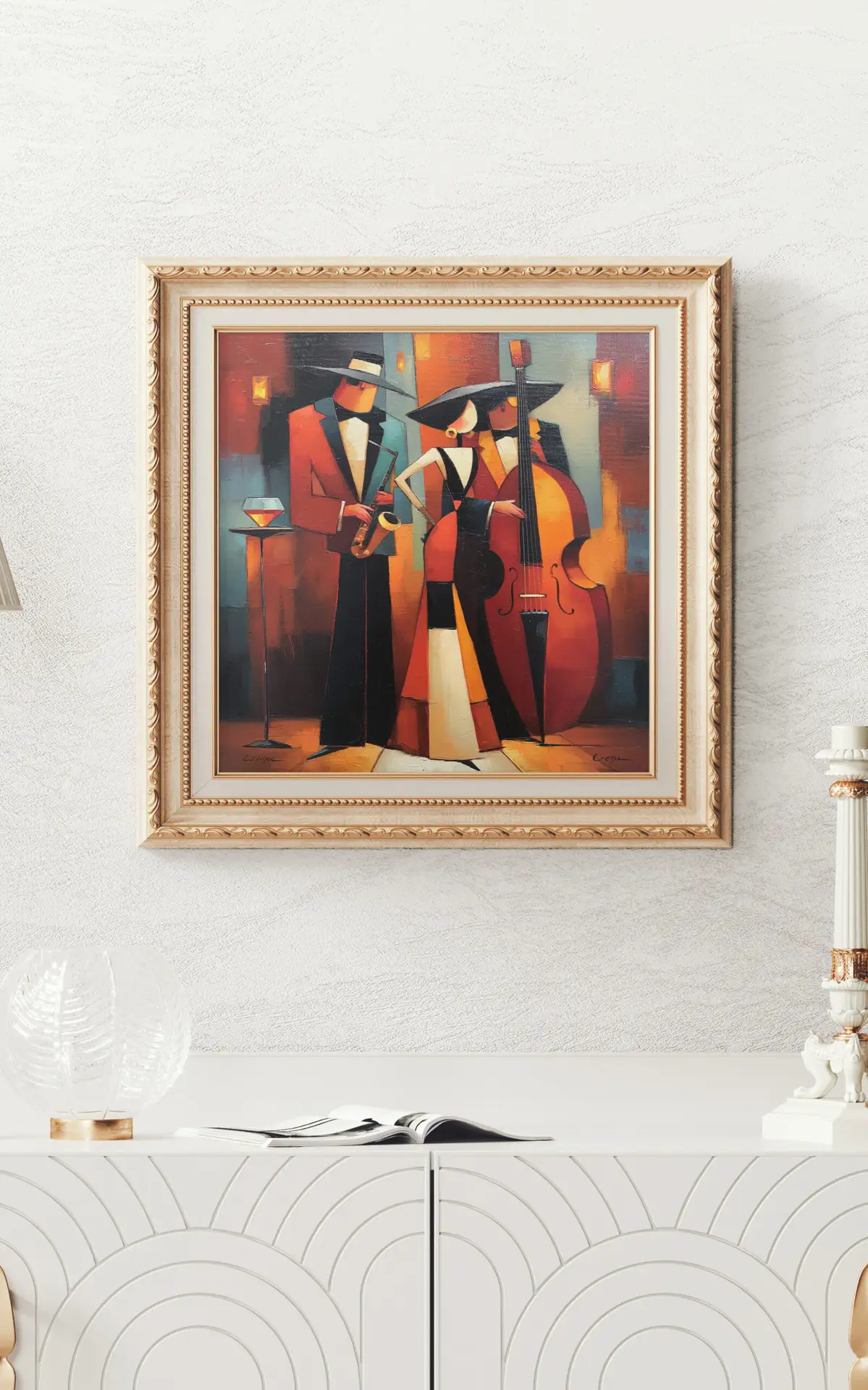 Jazz in the Evening contemporary jazz musicians cubist style fine art print by Chris Berry