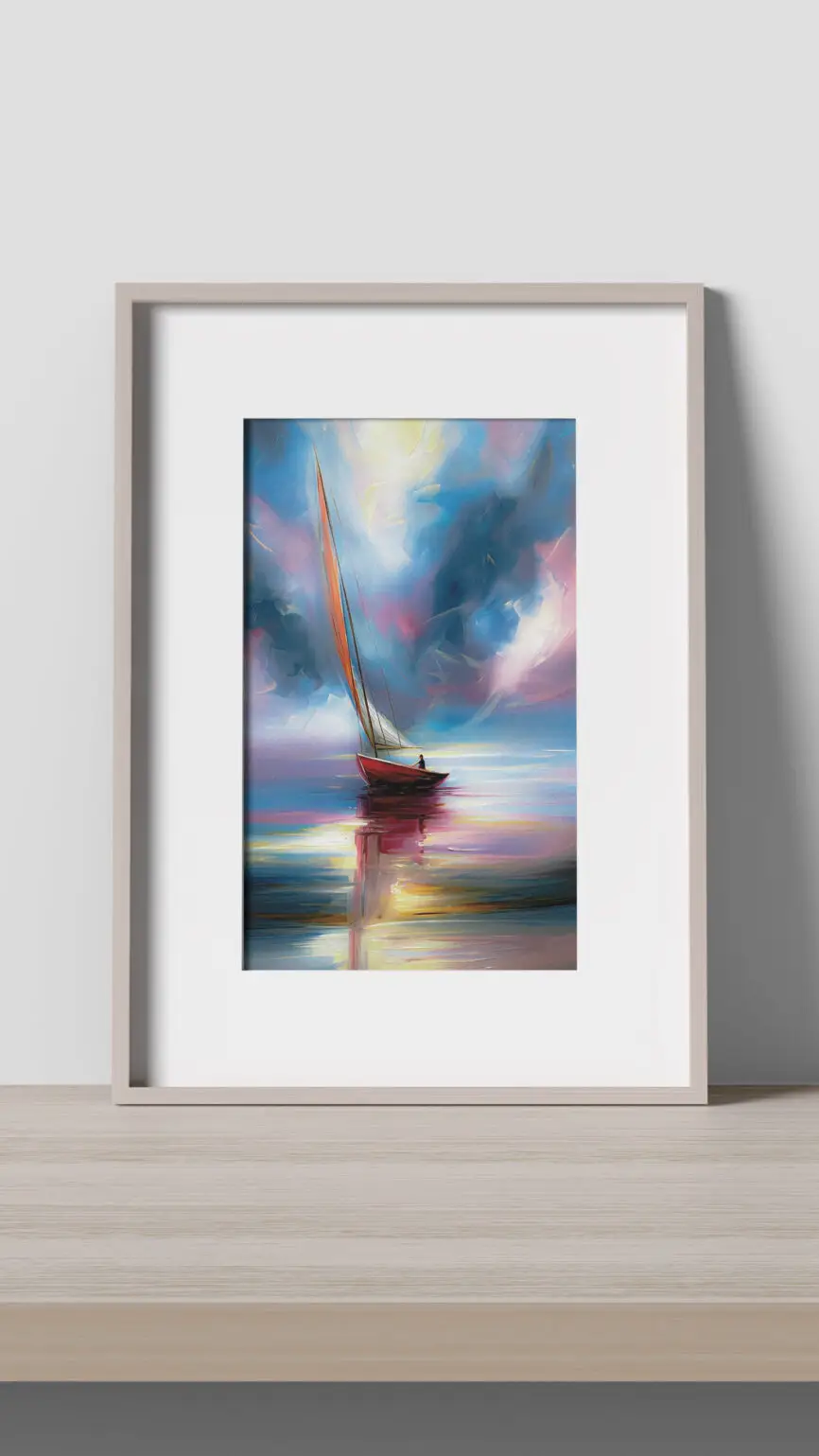 Silent Voyage sailing canvas wall art Contemporary sailboat canvas by Chris Berry Nautical canvas artwork with colourful sky Modern seascape canvas wall art Premium sailing boat canvas ready to hang
