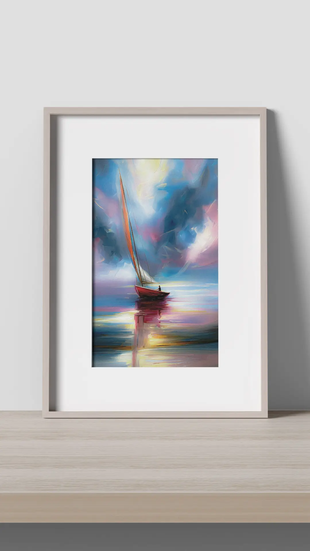 Silent Voyage sailing canvas wall art Contemporary sailboat canvas by Chris Berry Nautical canvas artwork with colourful sky Modern seascape canvas wall art Premium sailing boat canvas ready to hang
