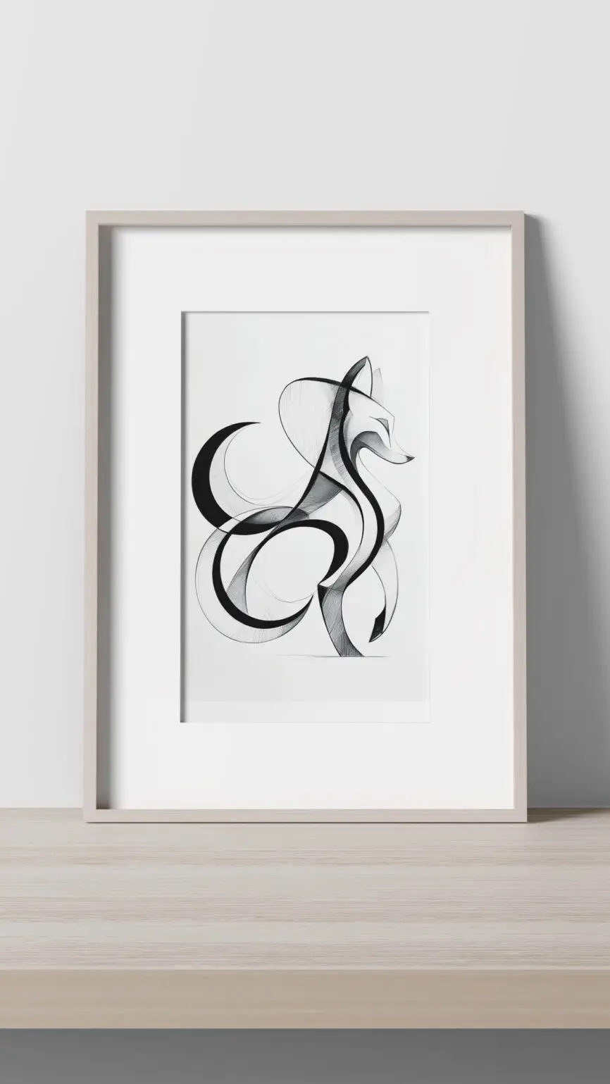 Abstract geometric cat artwork featuring flowing black ink curves and minimalist sculptural line work by Chris Berry.