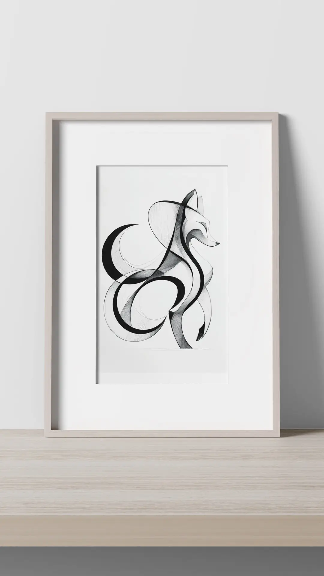 Abstract geometric cat artwork featuring flowing black ink curves and minimalist sculptural line work by Chris Berry.