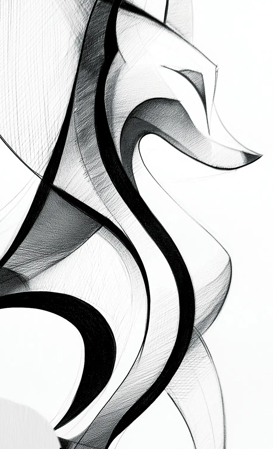 Abstract geometric cat artwork featuring flowing black ink curves and minimalist sculptural line work by Chris Berry.