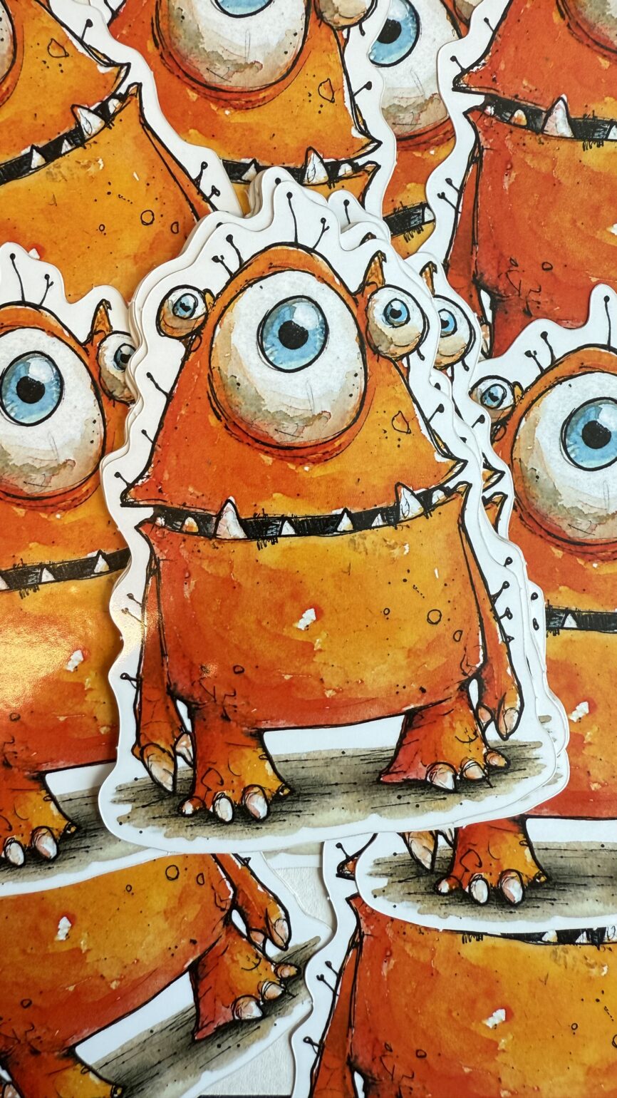 Beasties Grumble sticker featuring Chris Berry’s three-eyed orange monster